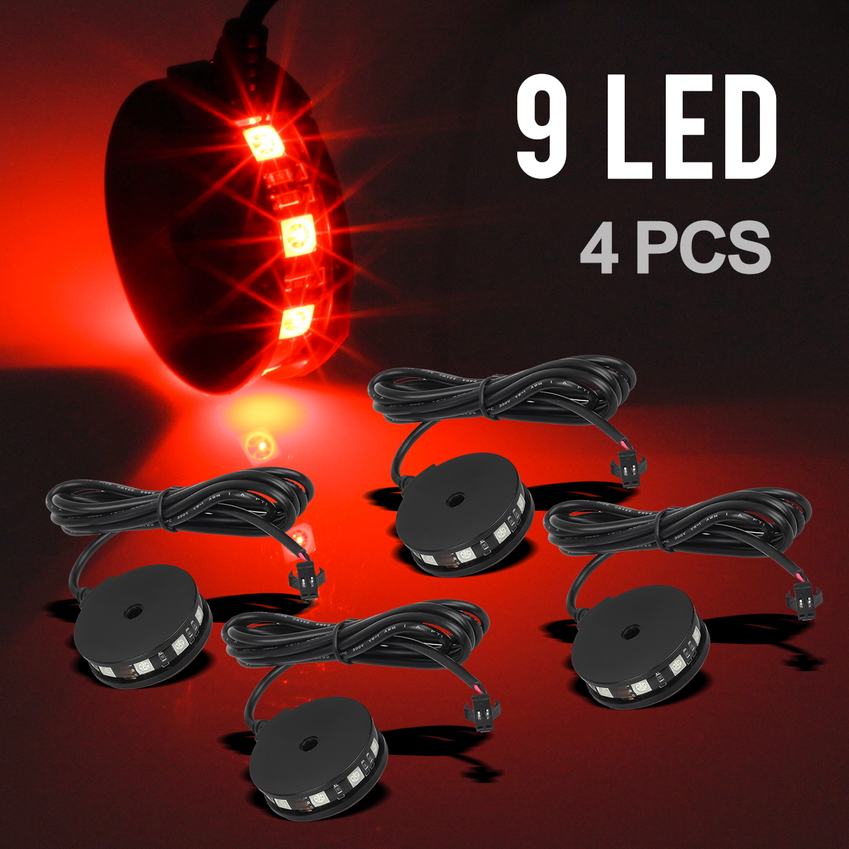 4) Red Color LED Motorcycle Axle Wheel Pod Accent Light Kit Rim Center