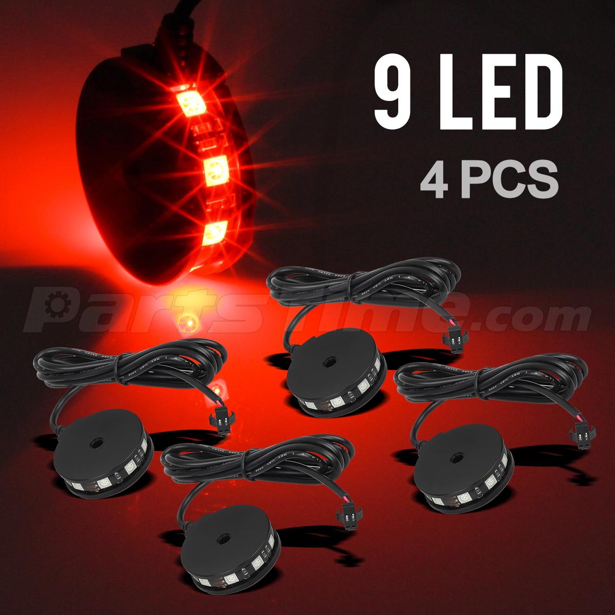 4) Red Color LED Motorcycle Axle Wheel Pod Accent Light Kit Rim Center
